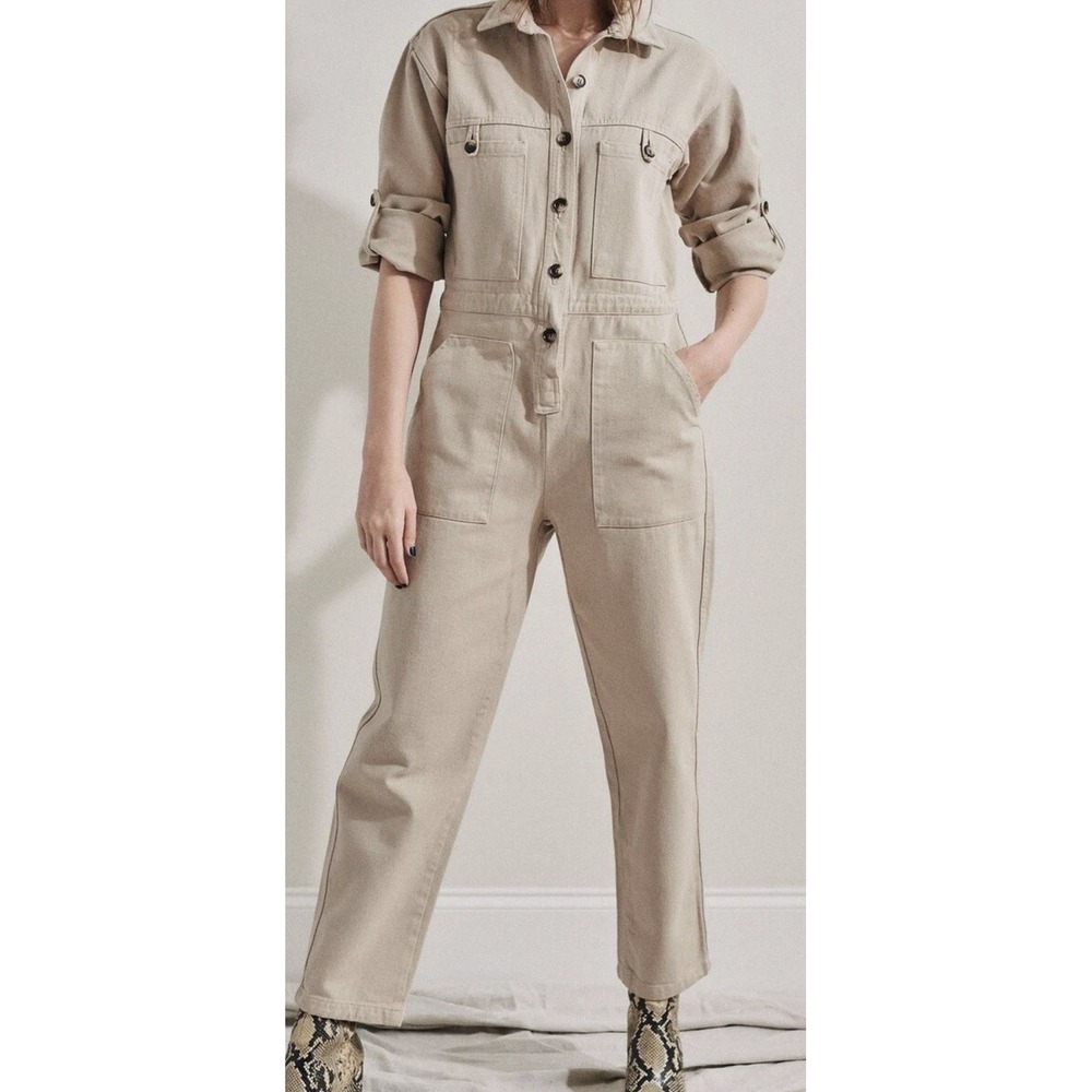 Anthropologie Rita Row Halla Jumpsuit Womens Size XSmall Denim Crop 100% Cotton - Picture 2 of 13